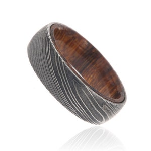 Wedding Band, Damascus Wedding Ring w/ Exotic Wood Sleeve USA Made image 3