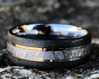 Anillo de bodas de meteorito Gibeon personalizado, hecho en EE. UU., 8 mm de ancho