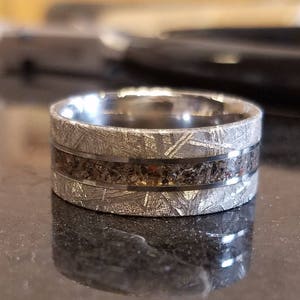 9mm Dinosaur Bone and Gibeon Meteorite Ring, Custom Made Meteorite Wedding Band image 2