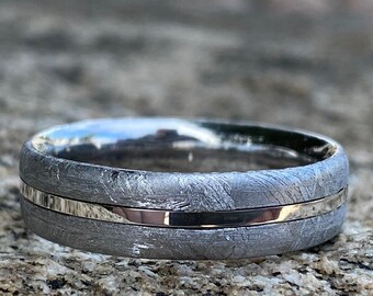 Gibeon Meteorite Wedding Band Custom Mens Rings 6mm Wide Meteorite Ring