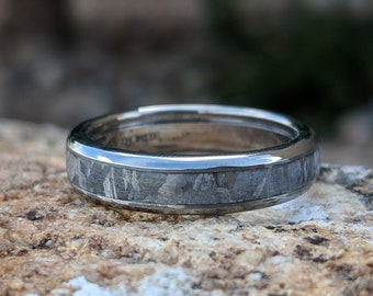 シンプルな隕石メンズ結婚指輪、本物のギベオン隕石を使用したチタン製