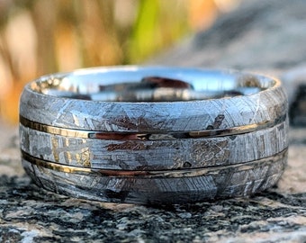 Alianza de boda de meteorito Gibeon, anillo de meteorito personalizado de 8 mm de ancho, joyería hecha a mano en EE. UU.