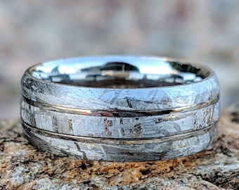 Authentic Gibeon Meteorite Wedding Band Mens Meteorite Ring Unique Made In America Jewelry