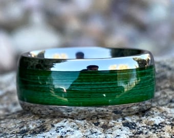 Forest Green Titanium Fishing Line Ring Custom Made Bands Fly Fishing USA Made To Order Fast Delivery