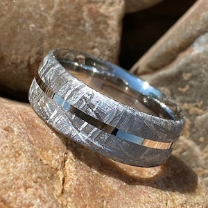 Gibeon Meteorite Ring, 14K White Gold Wedding Band, Mens Meteorite Ring, Cobalt Chrome Wedding Band USA Made