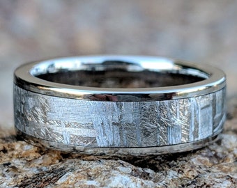 Gibeon Meteorite Wedding Band - Authentic Meteorite Ring for Men - 7mm Cobalt Chrome Comfort Fit