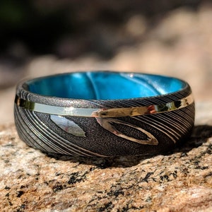 Mens Wedding Band, Damascus Steel Ring, Mens Rings Gold
