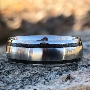 Gibeon Meteorite Wedding Band Stardust Rings - 8mm Dual Stardust Inlays