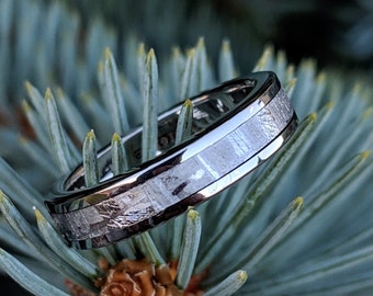 Anillo de boda de meteorito Gibeon, anillo de meteorito auténtico de 4 mm, joyería de roca espacial hecha a mano.