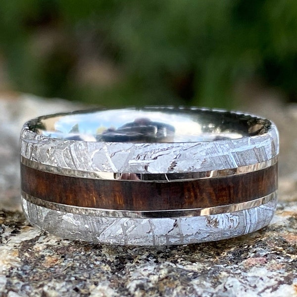 Gibeon Meteorite Wedding Band Custom Mens Rings 9mm Wide Meteorite Ring