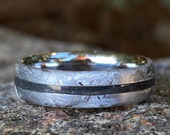 6mm Meteorite Ring with 1mm Stardust Inlay - Custom Mens Wedding Band - Meteorite Ring - Mens Wedding Ring - Comfort Fit