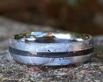 6mm Gibeon Meteorite Wedding Band, Stardust Inlay Ring, Handmade Men’s Comfort Fit