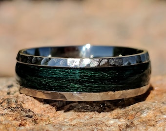 Forest Green Titanium Fishing Line Ring Custom Made Bands Fly Fishing USA Made To Order Fast Delivery