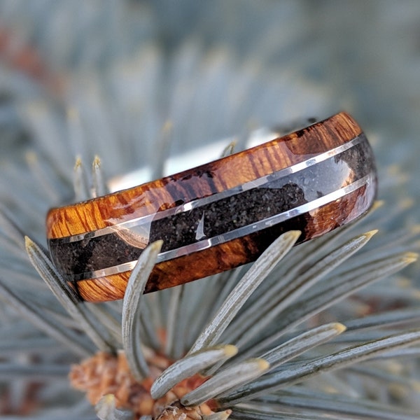 7mm Dinosaur Bone and Arizona Ironwood Ring, Custom Made Authentic Wedding Bands