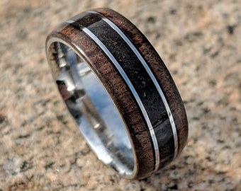 Dinosaur Bone and Arizona Ironwood Ring, Custom Made Authentic Wedding Bands 8mm
