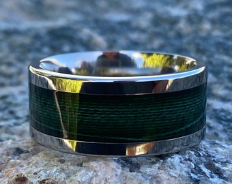 Forest Green Titanium Fishing Line Ring - Custom Made Mens Wedding Bands