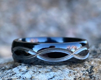 Black Wedding Bands USA Made Infinity Wedding Rings - Unique Two Tone Rings