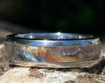Alianza de boda de titanio con diamantes fundidos: Anillo negro personalizado