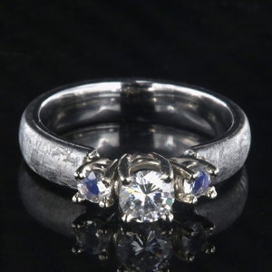 Authentic Gibeon Meteorite Engagement Ring with stunning Moissanite Round Center and Moonstone image 9