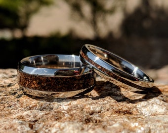 Titanium Dinosaur Bone Ring Set, T-Rex Fossil Matching His & Hers Wedding Bands