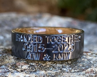 Personalized Duck Band With Whiskey Barrel Sleeve - USA Made Custom Black Wedding Bands & Rings