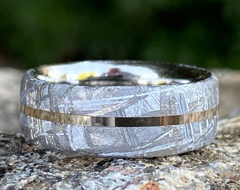 Gibeon Meteorite Wedding Band Custom Mens Rings 8mm Wide Meteorite Ring
