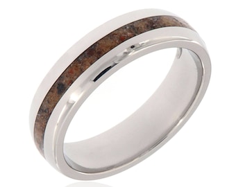 Dinosaur Bone Wedding Band, 6mm Titanium Ring, Handcrafted Fossil Jewelry