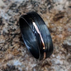 Wedding Band Mens Ring Mens Wedding Band Damascus Ring Rose Gold Ring