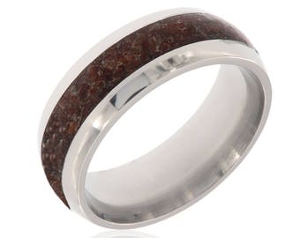 Dinosaur Bone Wedding Band, Handcrafted Titanium Ring, Unique Fossil Jewelry
