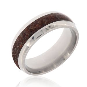 New Dinosaur Bone & Titanium Ring Handcrafted With Dinosaur Bone Fossil - Comfort Fit Wedding Bands - 8HR14G-DinosaurBone