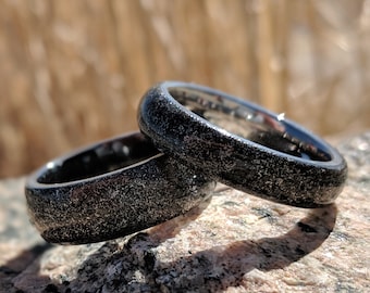 Wedding Ring Set Meteorite Ring, Gibeon Meteorite Stardust Bands USA Made Custom Artisan Jewelry