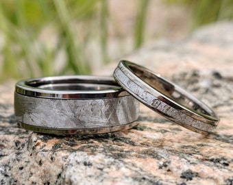 Wedding Ring Set Meteorite Ring,  USA Made Custom Artisan Jewelry