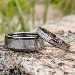 Meteorite Ring in Titanium, Wedding Band Set, Meteorite Titanium Rings ...
