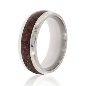 New Dinosaur Bone & Titanium Ring Handcrafted With Dinosaur Bone Fossil - Comfort Fit Wedding Bands - 8HR14G-DinosaurBone