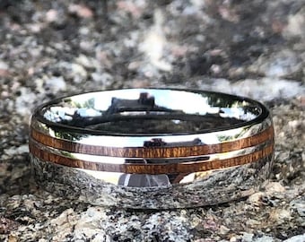 7mm Cobalt Chrome Ring with Dual Arizona Ironwood Inlays, USA Made, Comfort Fit  - Sizing 4-17st