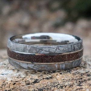 8mm Dinosaur Bone and Gibeon Meteorite Ring, Custom Made Meteorite Wedding Band