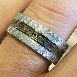 9mm Dinosaur Bone and Gibeon Meteorite Ring, Custom Made Meteorite Wedding Band image 1