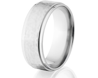 Hammered Cobalt Ring, Two Tone Finish, Cobalt Band: CB-8RC-HBC