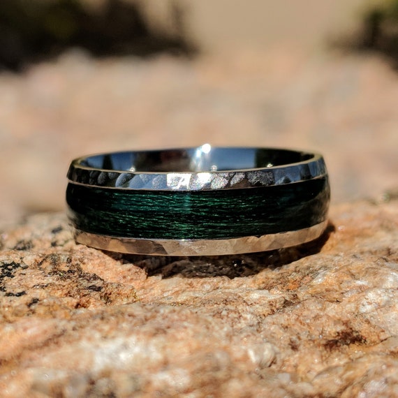 Forest Green Titanium Fishing Line Ring Custom Made Bands Fly Fishing USA Made to Order Fast