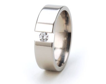 New Titanium Tension Set With Cubic Zirconia Titanium Wedding Ring 6mm Promise Ring Tension Set