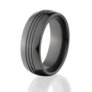 Strong Wedding Rings, Black Wedding Bands, Premium Black Zirconium Ring: BZ-8HR3G-P