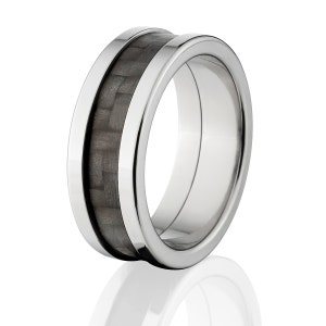 8mm Carbon Fiber Rings w/ High Polish Finish, Carbon Fiber Wedding bands: Carbon Fiber Ring 8F Ti P