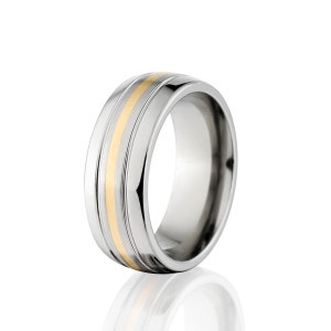 New 7mm Titanium Ring With 14k Yellow Gold Inlay, Modern Jewelry 4-17
