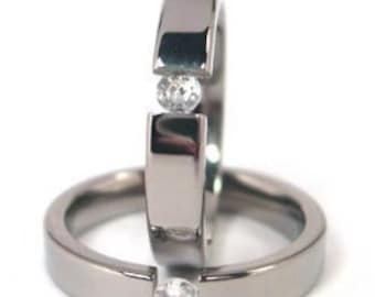 4mm Titanium Tension Set Ring, Simulated Diamond, Modern Ring 4.5-11: Z4F-P-Ten-CZ