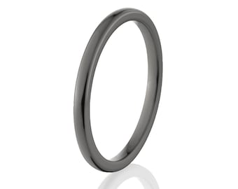 Black Zirconium Wedding Band, 2mm USA Made Comfort Fit Ring, Handmade Durable Band