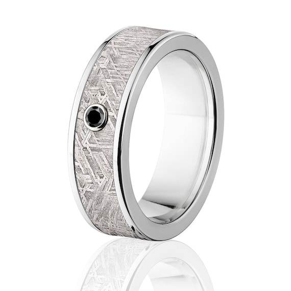 New 7mm Wide Meteorite Rings Black Diamond Meteorite Wedding | Etsy