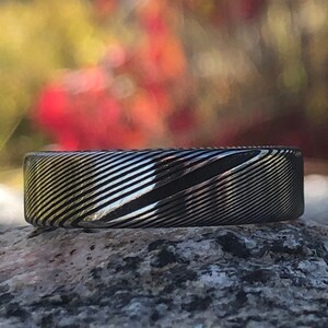 Damascus Steel Ring Damascus Ring Custom Wedding Bands - Damasteel-BLK-6F