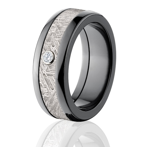 New 8mm Wide Meteorite Rings Diamond Meteorite Wedding Bands | Etsy