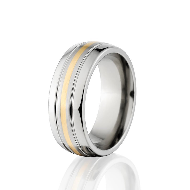 Free Sizing Jewelry 4-17 New 7mm Titanium Wedding Ring With 14k Yellow Gold Inlay 7HR2SG11GBR-14K INLAY