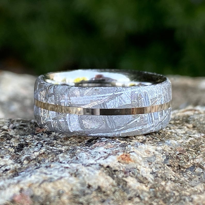 Gibeon Meteorite Wedding Band Custom Mens Rings 8mm Wide